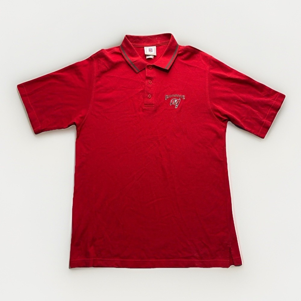 Vintage NFL Tampa Bay Golf Polo Shirt Mens L Red Bucaneers Football Short Sleeve
